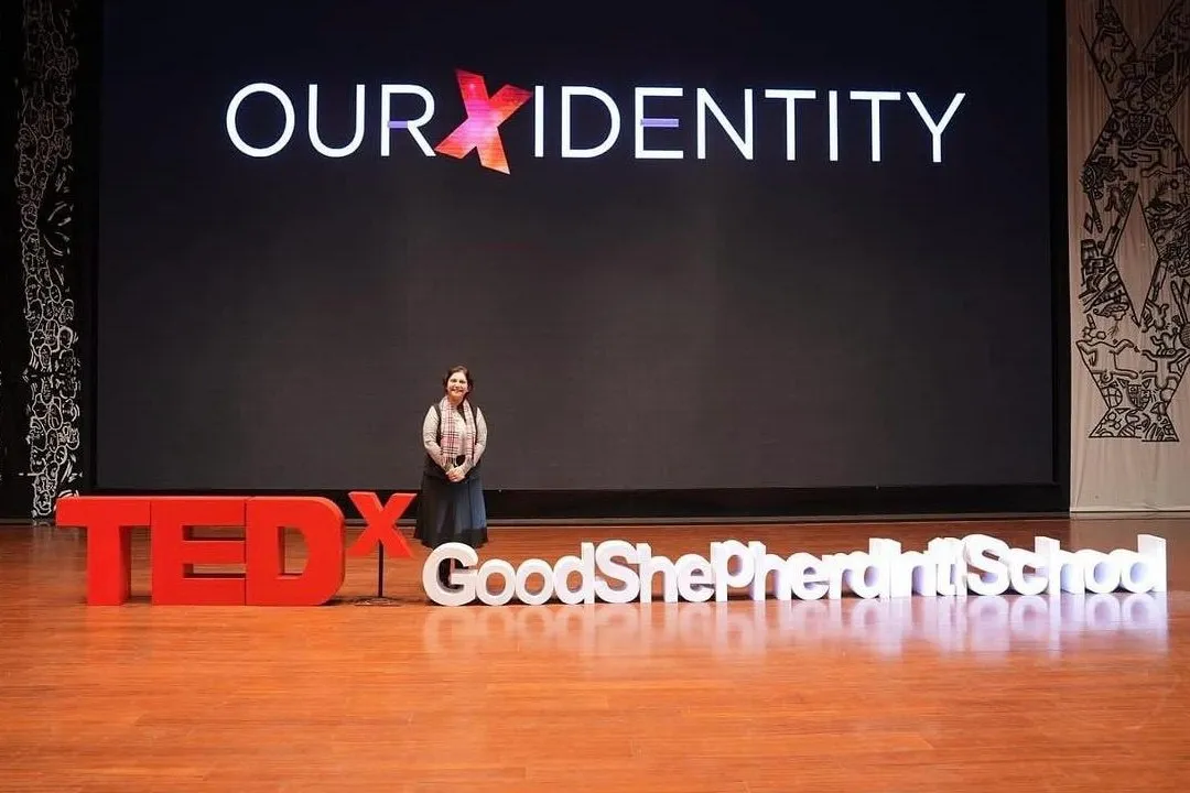 Shefali Chopra on the TEDxGoodShepherdIntlSchool stage in Ooty